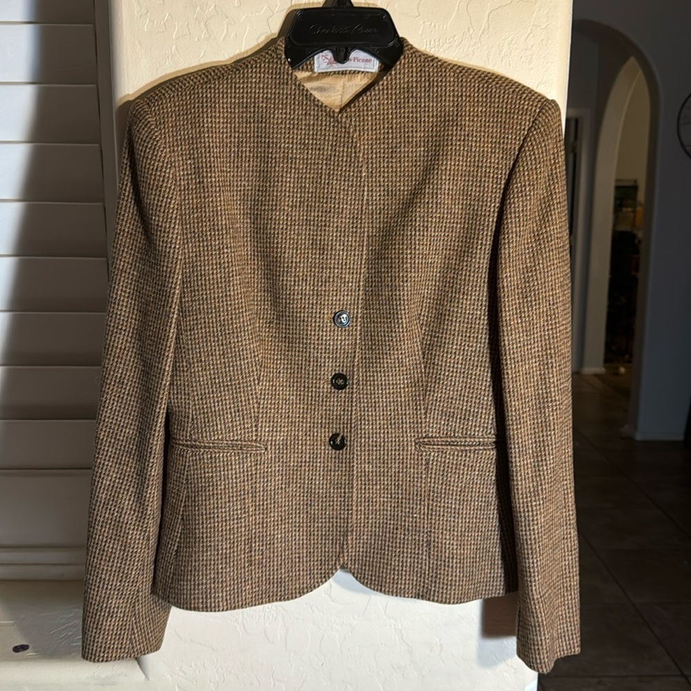VTG‎ Evan Picone Micro plaid 100% wool blazer jacket